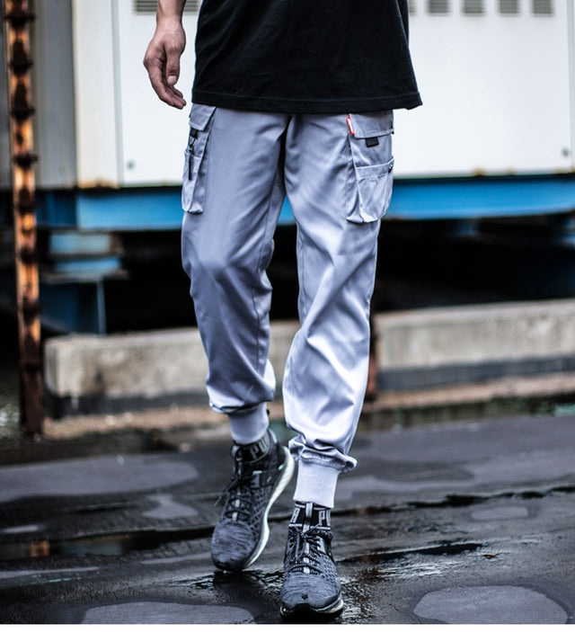 Grey Multi-Pocket Cargo Joggers