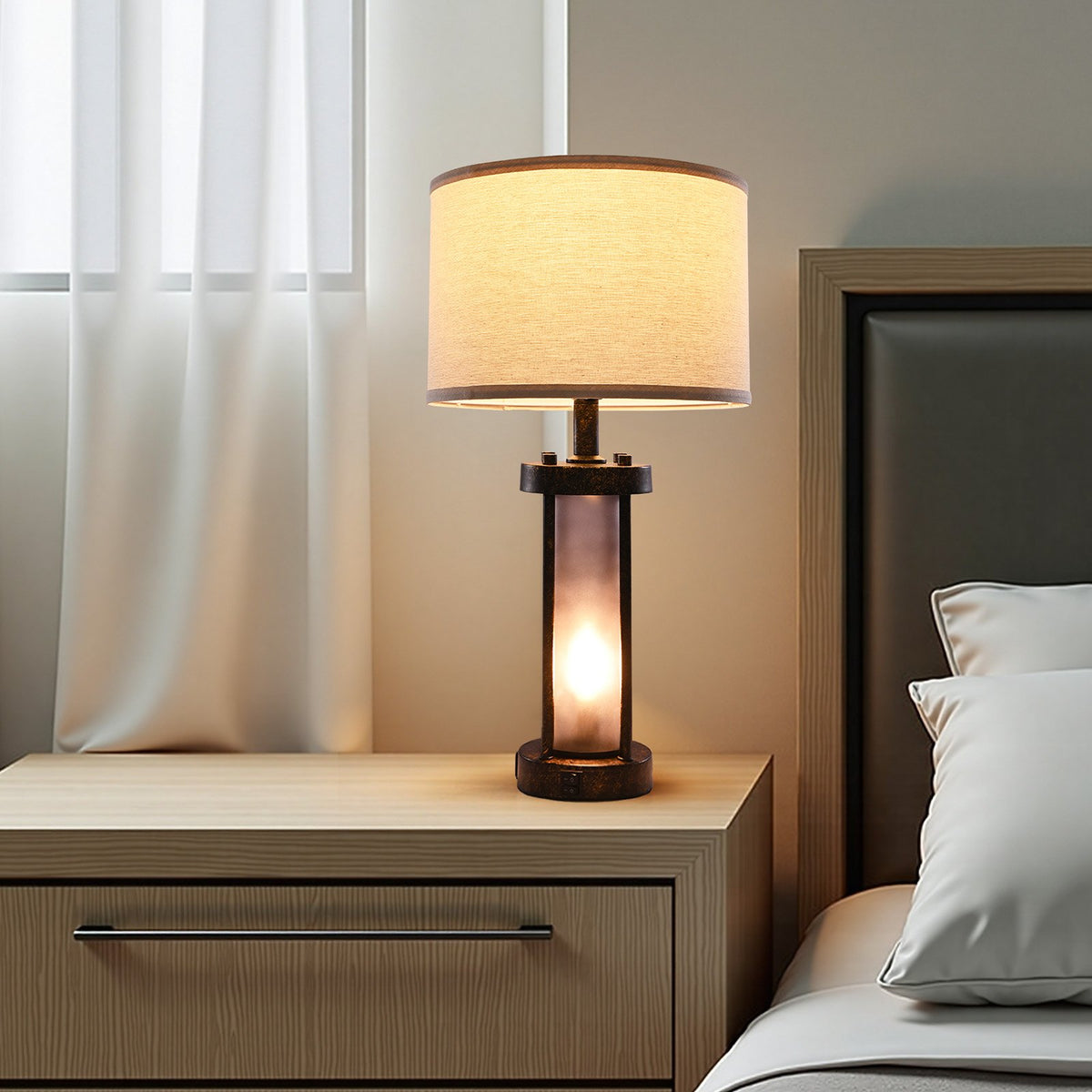 Farmhouse Bedside Lamp Set