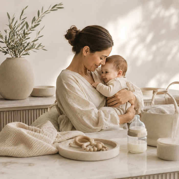 Warm family lifestyle scene for the Baby & Family collection