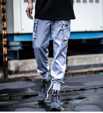Grey Multi-Pocket Cargo Joggers