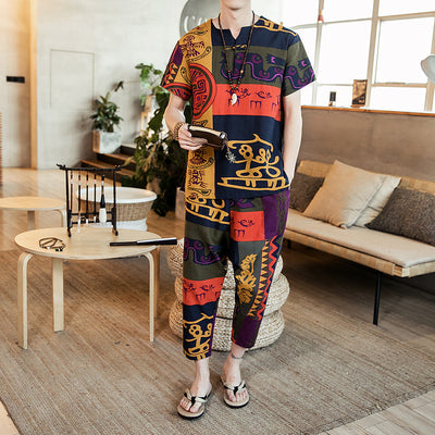 Men’s Ethnic-Print Two-Piece Set