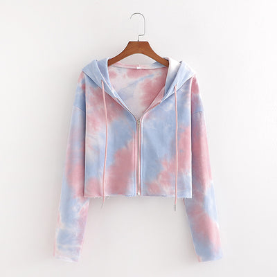 Women’s Printed Cropped Zip-Up Hoodie