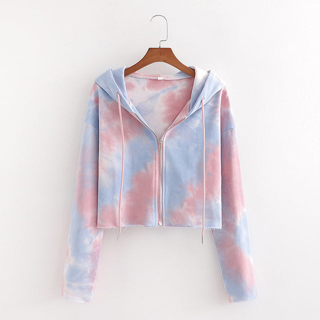Women’s Printed Cropped Zip-Up Hoodie