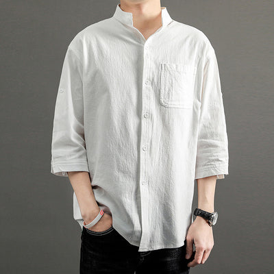 Men’s Stand-Collar Linen Shirt