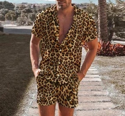 Men’s Leopard-Print Shirt & Shorts Set