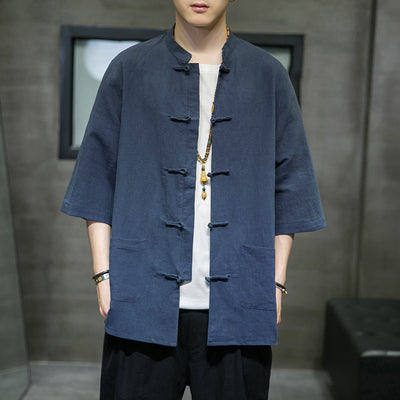 Men’s Mandarin-Collar Linen Shirt