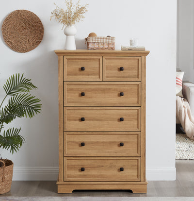 Oak 6-Drawer Tall Dresser