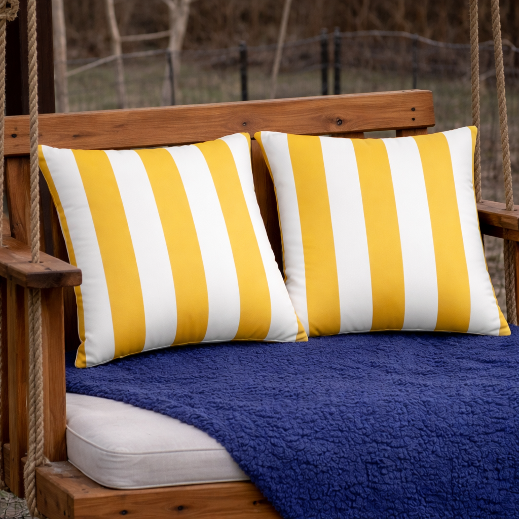 Decorative yellow pillow cover design for outdoor furniture