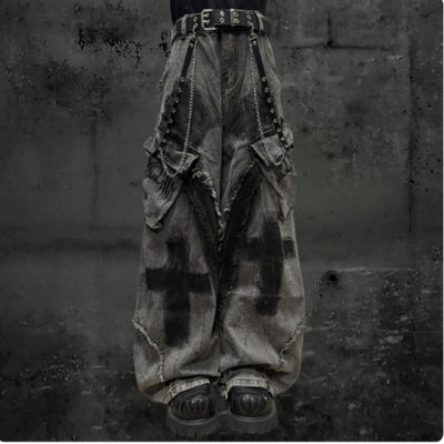 Relaxed Raw-Hem Cargo Jeans