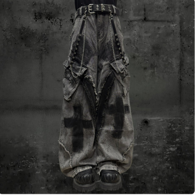 Relaxed Raw-Hem Cargo Jeans