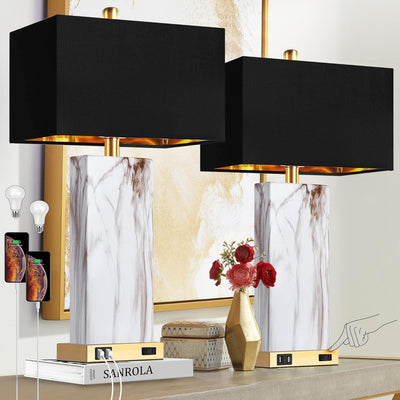 Faux Marble Table Lamp Set