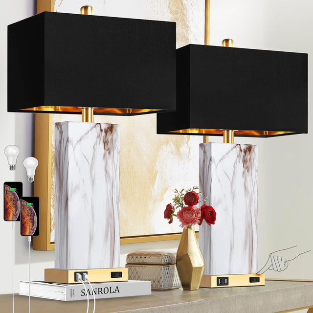 Faux Marble Table Lamp Set
