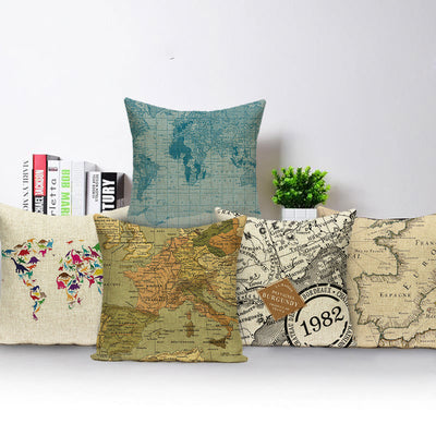 World Map Pillow Covers