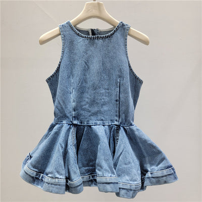Acid Wash Denim Peplum Top