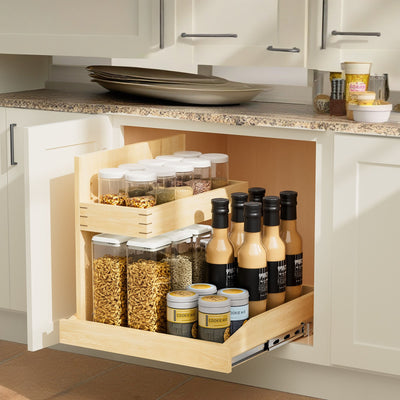 Adjustable 2-Tier Wood Under-Sink Organizer – Left