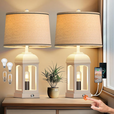 Farmhouse Table Lamp Set with USB
