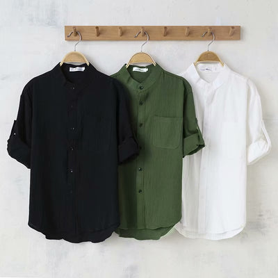 Men’s Stand-Collar Linen Shirt
