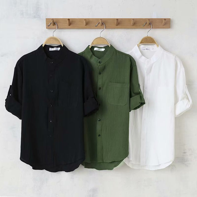 Men’s Stand-Collar Linen Shirt