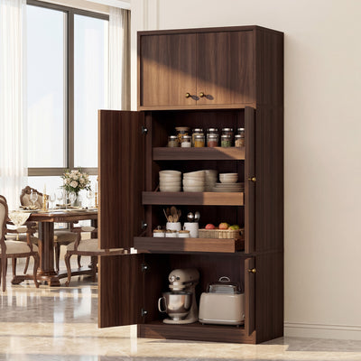 71-Inch Freestanding Pantry Cabinet – Walnut